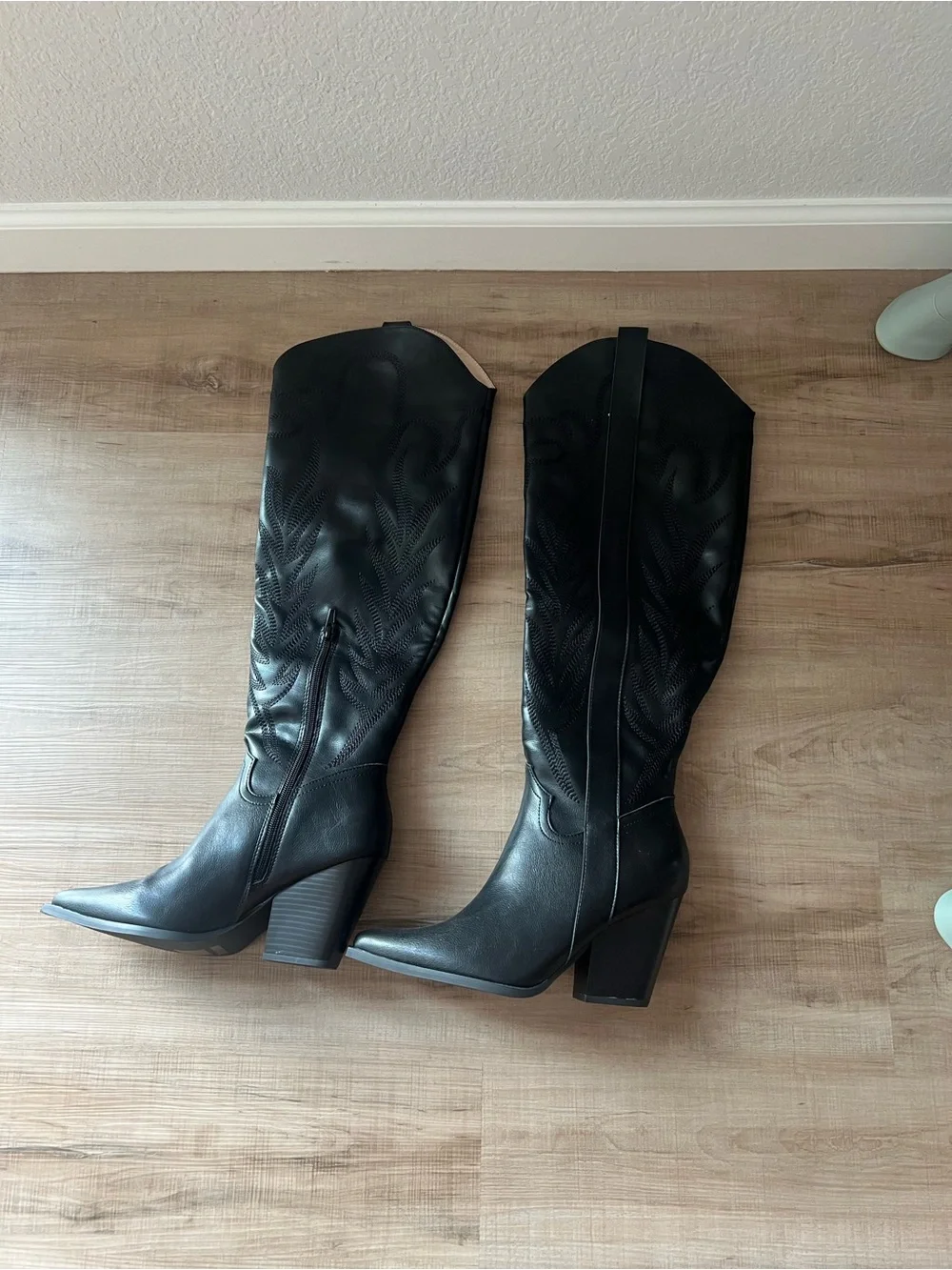 Black Tall Western-Style Knee Boots
